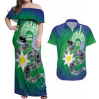 Australia Saibai Island Couples Matching Off Shoulder Maxi Dress and Hawaiian Shirt Papuan Black Snake With Dhari