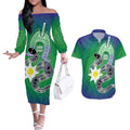 Australia Saibai Island Couples Matching Off The Shoulder Long Sleeve Dress and Hawaiian Shirt Papuan Black Snake With Dhari