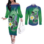 Australia Saibai Island Couples Matching Off The Shoulder Long Sleeve Dress and Long Sleeve Button Shirt Papuan Black Snake With Dhari