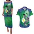 Australia Saibai Island Couples Matching Puletasi and Hawaiian Shirt Papuan Black Snake With Dhari