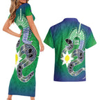 Australia Saibai Island Couples Matching Short Sleeve Bodycon Dress and Hawaiian Shirt Papuan Black Snake With Dhari