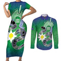 Australia Saibai Island Couples Matching Short Sleeve Bodycon Dress and Long Sleeve Button Shirt Papuan Black Snake With Dhari