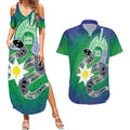 Australia Saibai Island Couples Matching Summer Maxi Dress and Hawaiian Shirt Papuan Black Snake With Dhari