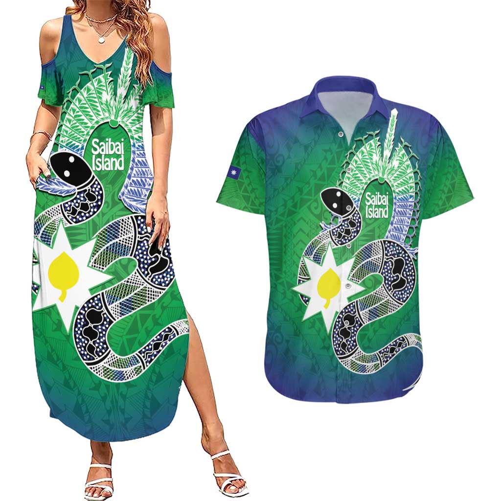 Australia Saibai Island Couples Matching Summer Maxi Dress and Hawaiian Shirt Papuan Black Snake With Dhari