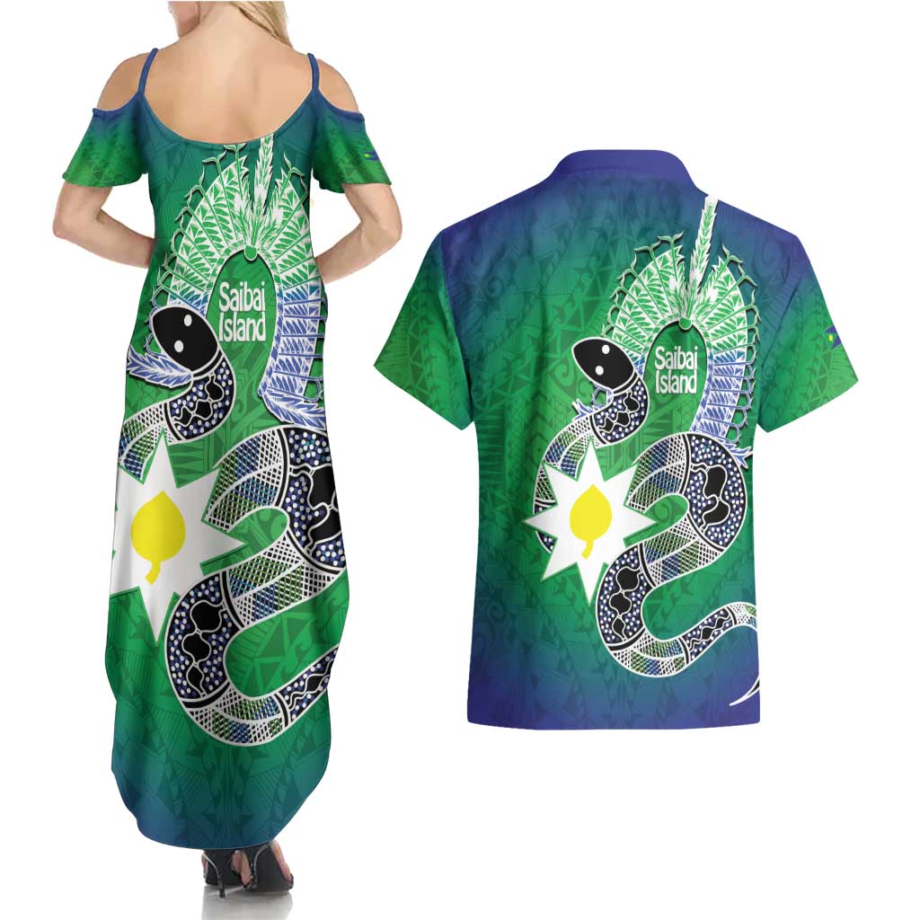 Australia Saibai Island Couples Matching Summer Maxi Dress and Hawaiian Shirt Papuan Black Snake With Dhari