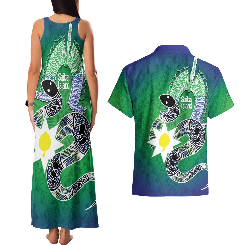 Australia Saibai Island Couples Matching Tank Maxi Dress and Hawaiian Shirt Papuan Black Snake With Dhari