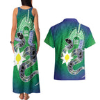 Australia Saibai Island Couples Matching Tank Maxi Dress and Hawaiian Shirt Papuan Black Snake With Dhari