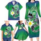 Australia Saibai Island Family Matching Long Sleeve Bodycon Dress and Hawaiian Shirt Papuan Black Snake With Dhari