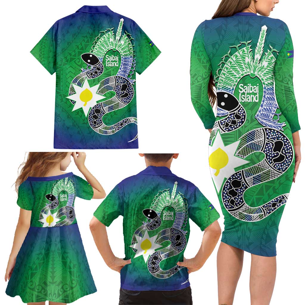 Australia Saibai Island Family Matching Long Sleeve Bodycon Dress and Hawaiian Shirt Papuan Black Snake With Dhari