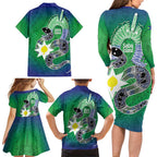 Australia Saibai Island Family Matching Long Sleeve Bodycon Dress and Hawaiian Shirt Papuan Black Snake With Dhari