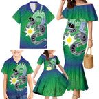 Australia Saibai Island Family Matching Mermaid Dress and Hawaiian Shirt Papuan Black Snake With Dhari