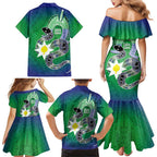 Australia Saibai Island Family Matching Mermaid Dress and Hawaiian Shirt Papuan Black Snake With Dhari