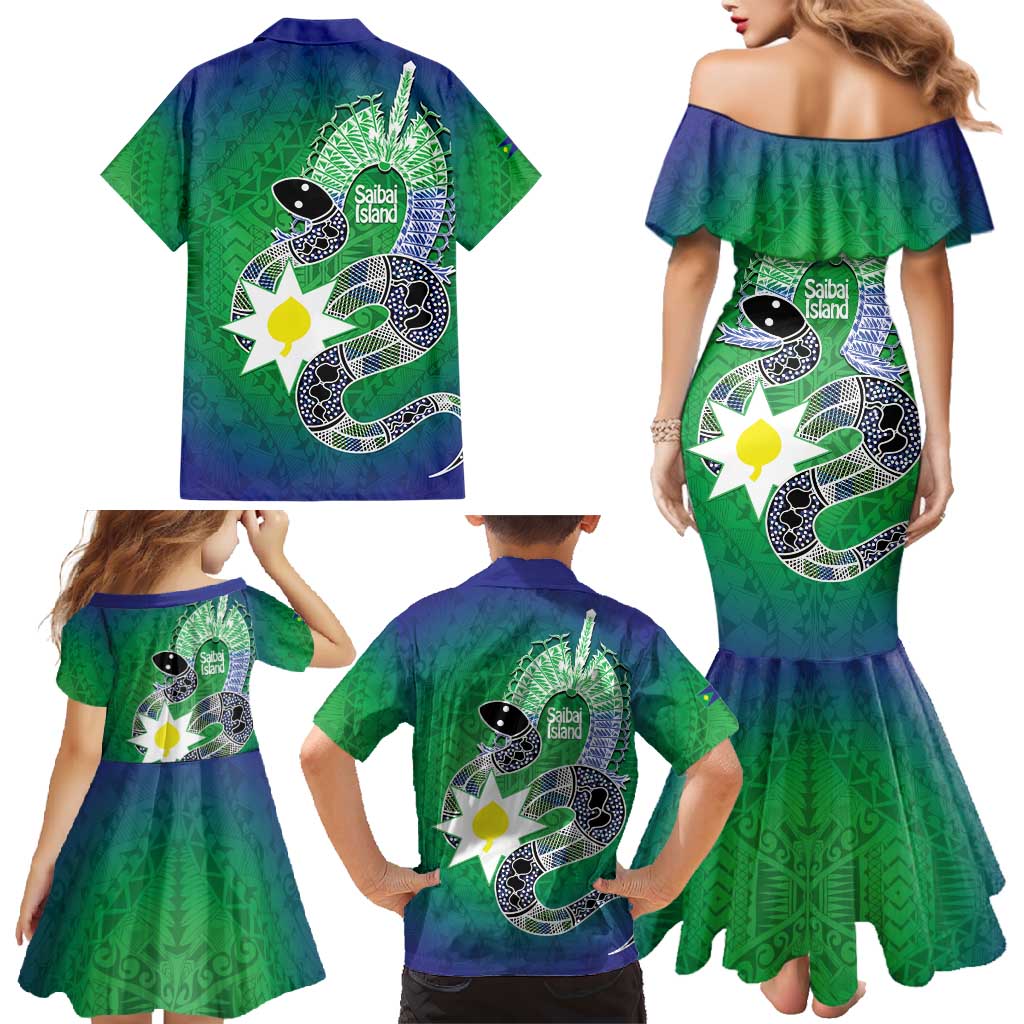 Australia Saibai Island Family Matching Mermaid Dress and Hawaiian Shirt Papuan Black Snake With Dhari