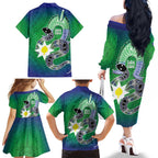Australia Saibai Island Family Matching Off The Shoulder Long Sleeve Dress and Hawaiian Shirt Papuan Black Snake With Dhari