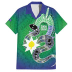 Australia Saibai Island Family Matching Off The Shoulder Long Sleeve Dress and Hawaiian Shirt Papuan Black Snake With Dhari