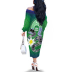Australia Saibai Island Family Matching Off The Shoulder Long Sleeve Dress and Hawaiian Shirt Papuan Black Snake With Dhari
