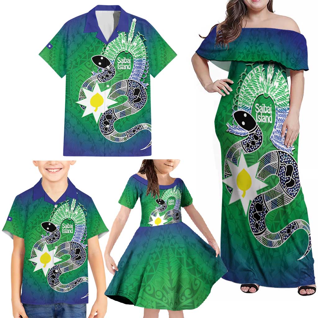 Australia Saibai Island Family Matching Off Shoulder Maxi Dress and Hawaiian Shirt Papuan Black Snake With Dhari