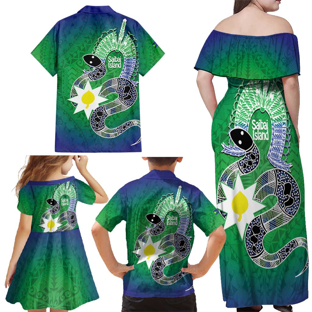 Australia Saibai Island Family Matching Off Shoulder Maxi Dress and Hawaiian Shirt Papuan Black Snake With Dhari