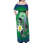 Australia Saibai Island Family Matching Off Shoulder Maxi Dress and Hawaiian Shirt Papuan Black Snake With Dhari