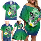 Australia Saibai Island Family Matching Off Shoulder Short Dress and Hawaiian Shirt Papuan Black Snake With Dhari