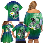 Australia Saibai Island Family Matching Off Shoulder Short Dress and Hawaiian Shirt Papuan Black Snake With Dhari