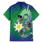 Australia Saibai Island Family Matching Off Shoulder Short Dress and Hawaiian Shirt Papuan Black Snake With Dhari