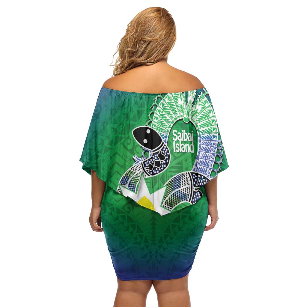 Australia Saibai Island Family Matching Off Shoulder Short Dress and Hawaiian Shirt Papuan Black Snake With Dhari