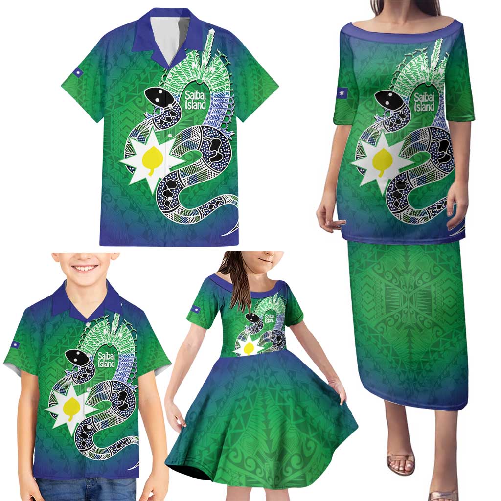 Australia Saibai Island Family Matching Puletasi and Hawaiian Shirt Papuan Black Snake With Dhari