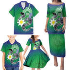 Australia Saibai Island Family Matching Puletasi and Hawaiian Shirt Papuan Black Snake With Dhari