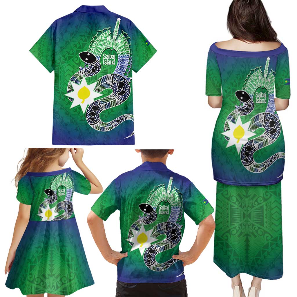 Australia Saibai Island Family Matching Puletasi and Hawaiian Shirt Papuan Black Snake With Dhari