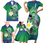 Australia Saibai Island Family Matching Short Sleeve Bodycon Dress and Hawaiian Shirt Papuan Black Snake With Dhari