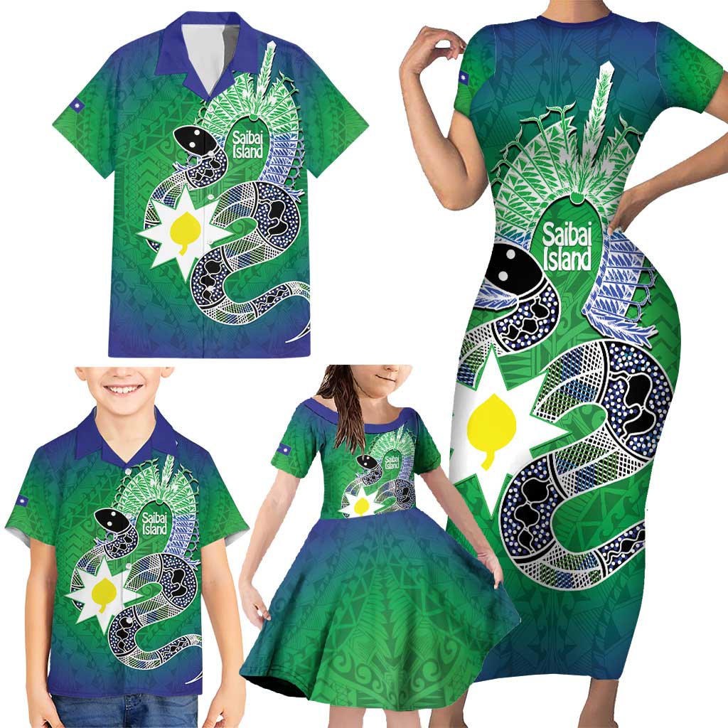 Australia Saibai Island Family Matching Short Sleeve Bodycon Dress and Hawaiian Shirt Papuan Black Snake With Dhari