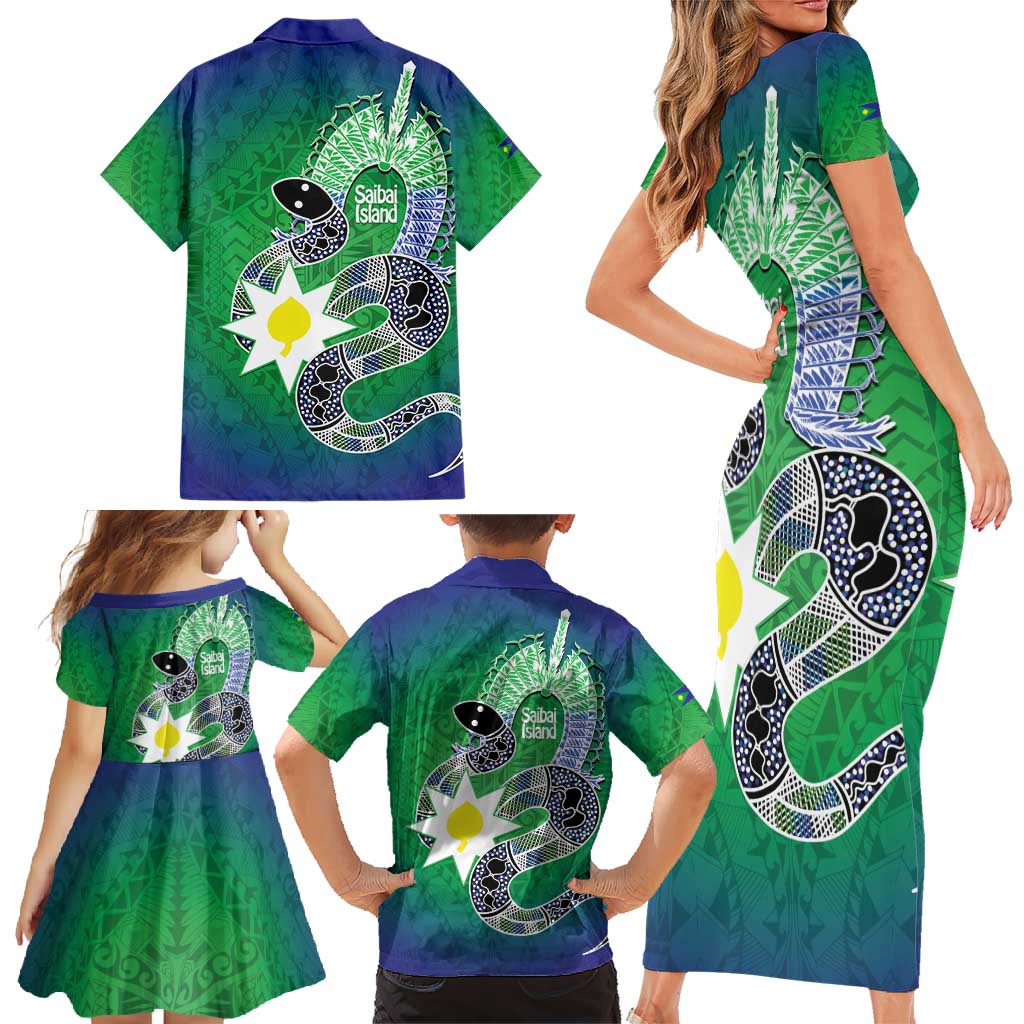 Australia Saibai Island Family Matching Short Sleeve Bodycon Dress and Hawaiian Shirt Papuan Black Snake With Dhari