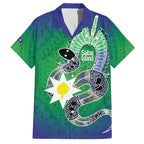 Australia Saibai Island Family Matching Short Sleeve Bodycon Dress and Hawaiian Shirt Papuan Black Snake With Dhari