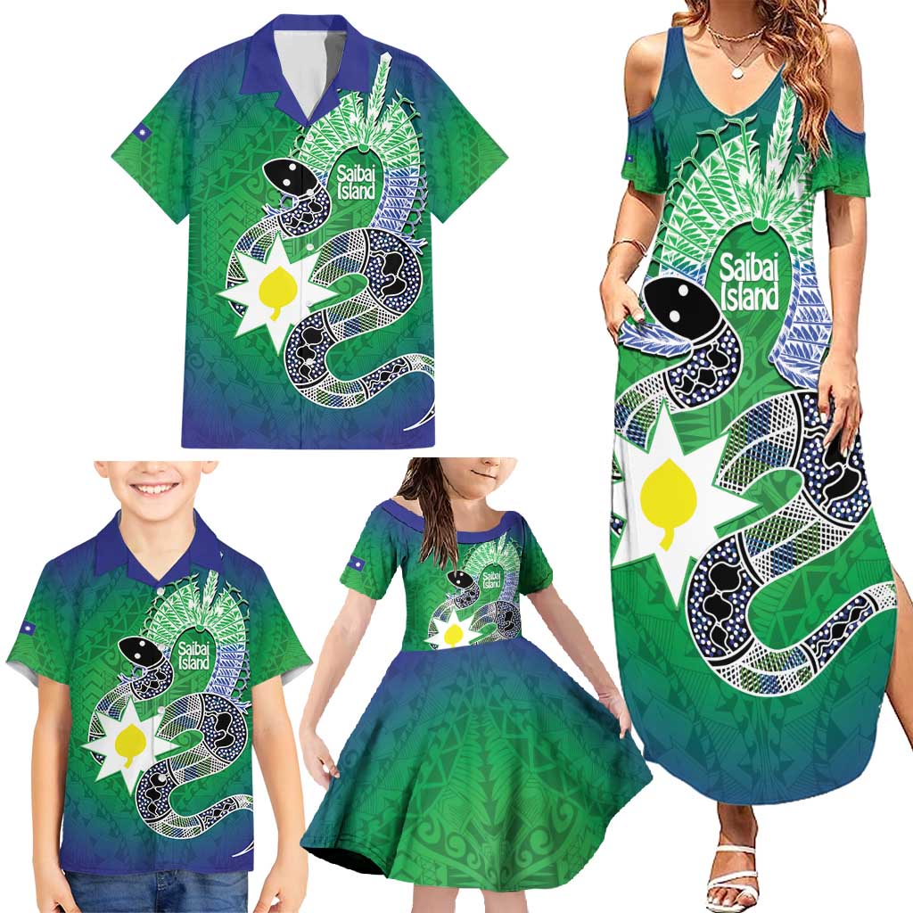 Australia Saibai Island Family Matching Summer Maxi Dress and Hawaiian Shirt Papuan Black Snake With Dhari