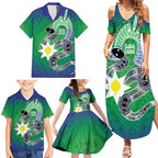 Australia Saibai Island Family Matching Summer Maxi Dress and Hawaiian Shirt Papuan Black Snake With Dhari
