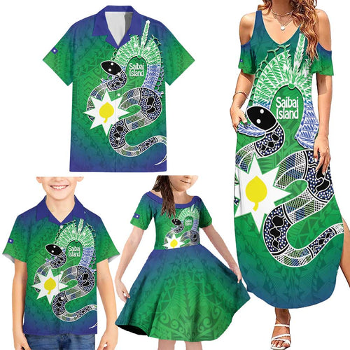 Australia Saibai Island Family Matching Summer Maxi Dress and Hawaiian Shirt Papuan Black Snake With Dhari