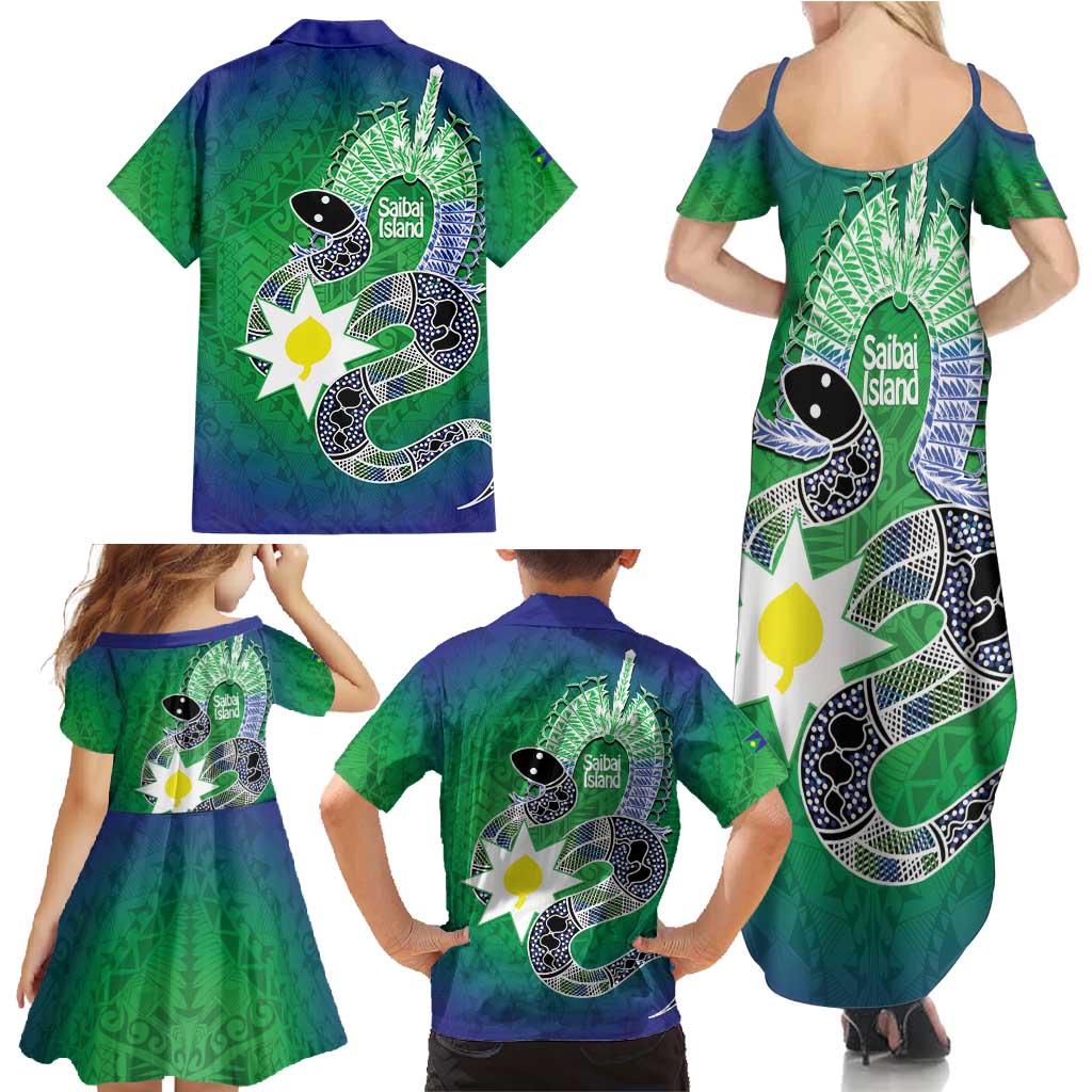 Australia Saibai Island Family Matching Summer Maxi Dress and Hawaiian Shirt Papuan Black Snake With Dhari