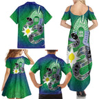 Australia Saibai Island Family Matching Summer Maxi Dress and Hawaiian Shirt Papuan Black Snake With Dhari