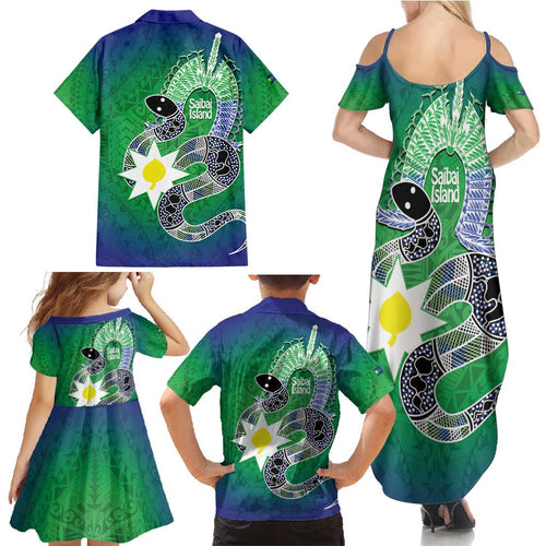 Australia Saibai Island Family Matching Summer Maxi Dress and Hawaiian Shirt Papuan Black Snake With Dhari