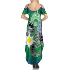 Australia Saibai Island Family Matching Summer Maxi Dress and Hawaiian Shirt Papuan Black Snake With Dhari