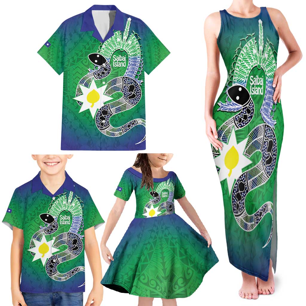 Australia Saibai Island Family Matching Tank Maxi Dress and Hawaiian Shirt Papuan Black Snake With Dhari