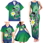 Australia Saibai Island Family Matching Tank Maxi Dress and Hawaiian Shirt Papuan Black Snake With Dhari