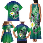 Australia Saibai Island Family Matching Tank Maxi Dress and Hawaiian Shirt Papuan Black Snake With Dhari