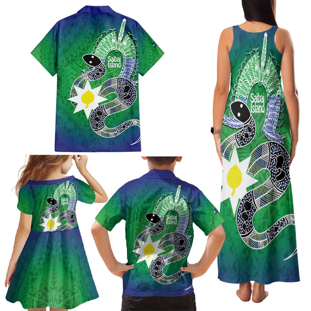 Australia Saibai Island Family Matching Tank Maxi Dress and Hawaiian Shirt Papuan Black Snake With Dhari