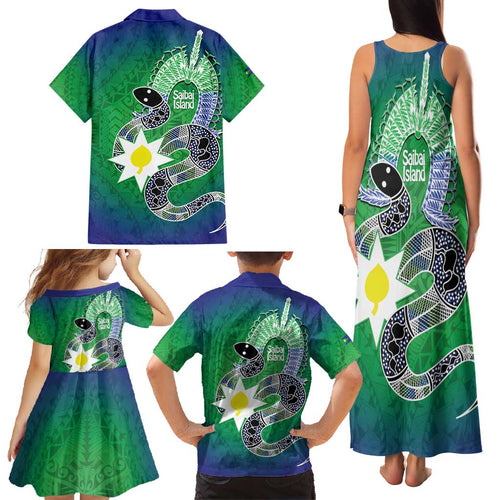 Australia Saibai Island Family Matching Tank Maxi Dress and Hawaiian Shirt Papuan Black Snake With Dhari