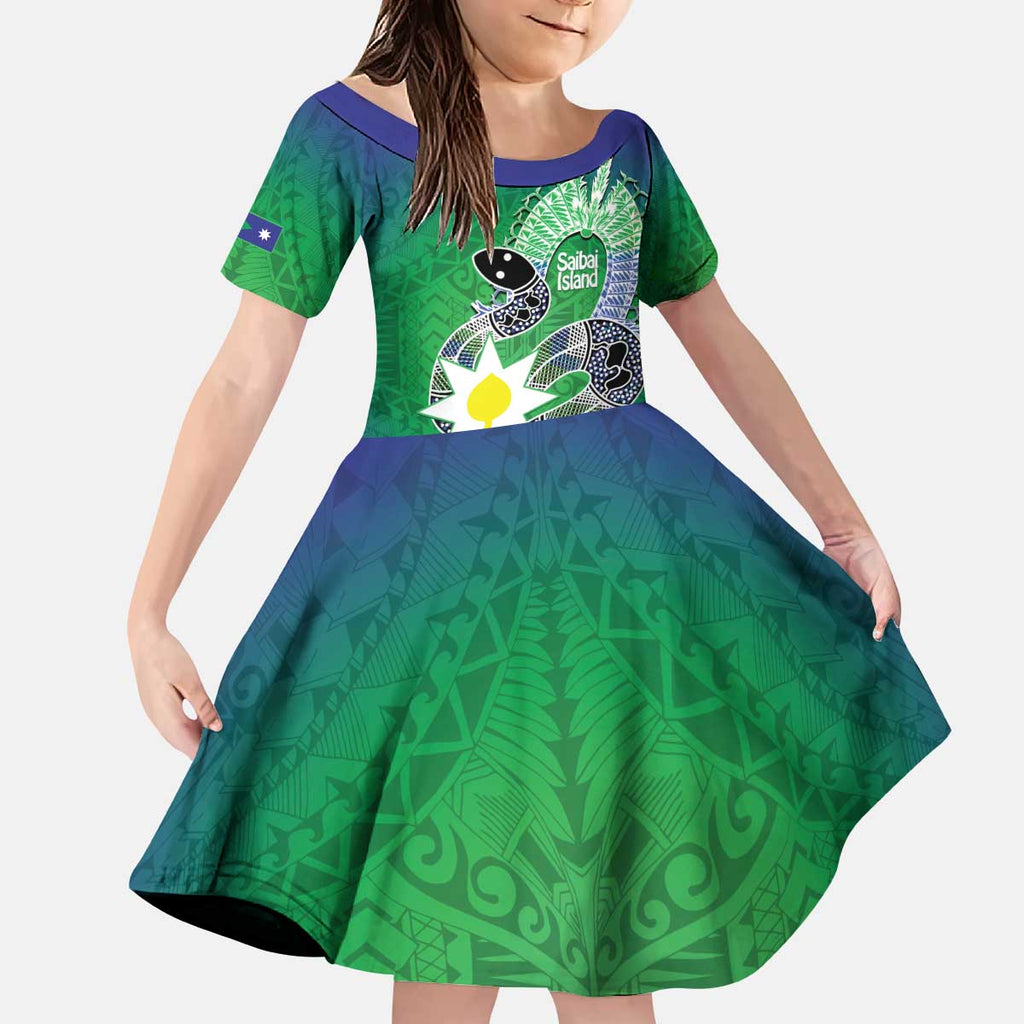 Australia Saibai Island Kid Short Sleeve Dress Papuan Black Snake With Dhari