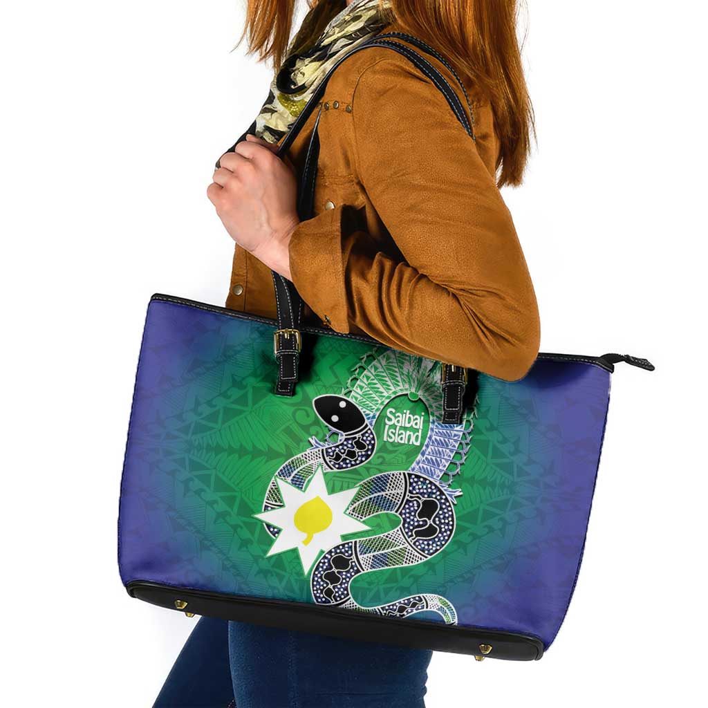 Australia Saibai Island Leather Tote Bag Papuan Black Snake With Dhari