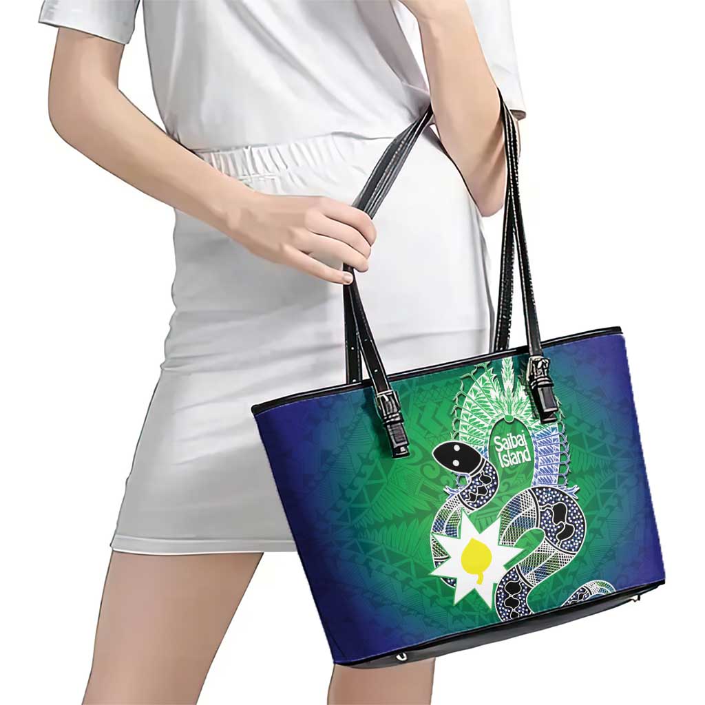 Australia Saibai Island Leather Tote Bag Papuan Black Snake With Dhari