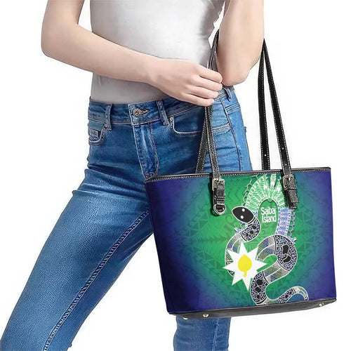 Australia Saibai Island Leather Tote Bag Papuan Black Snake With Dhari